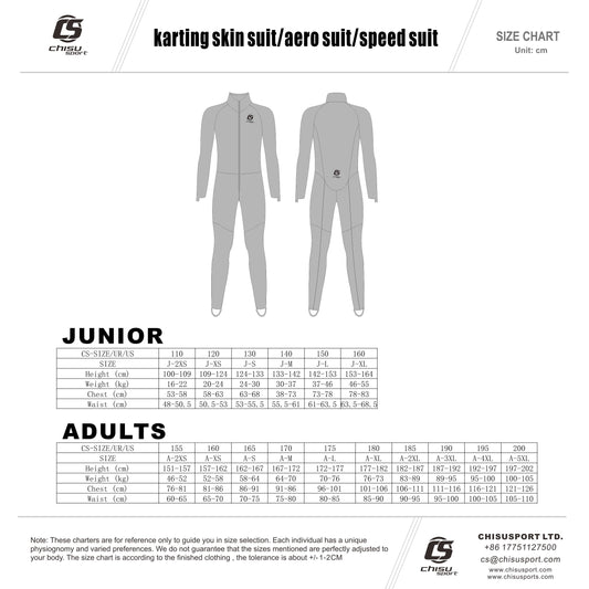 rocketstar karting skin suit  aero suit speed suit size chart