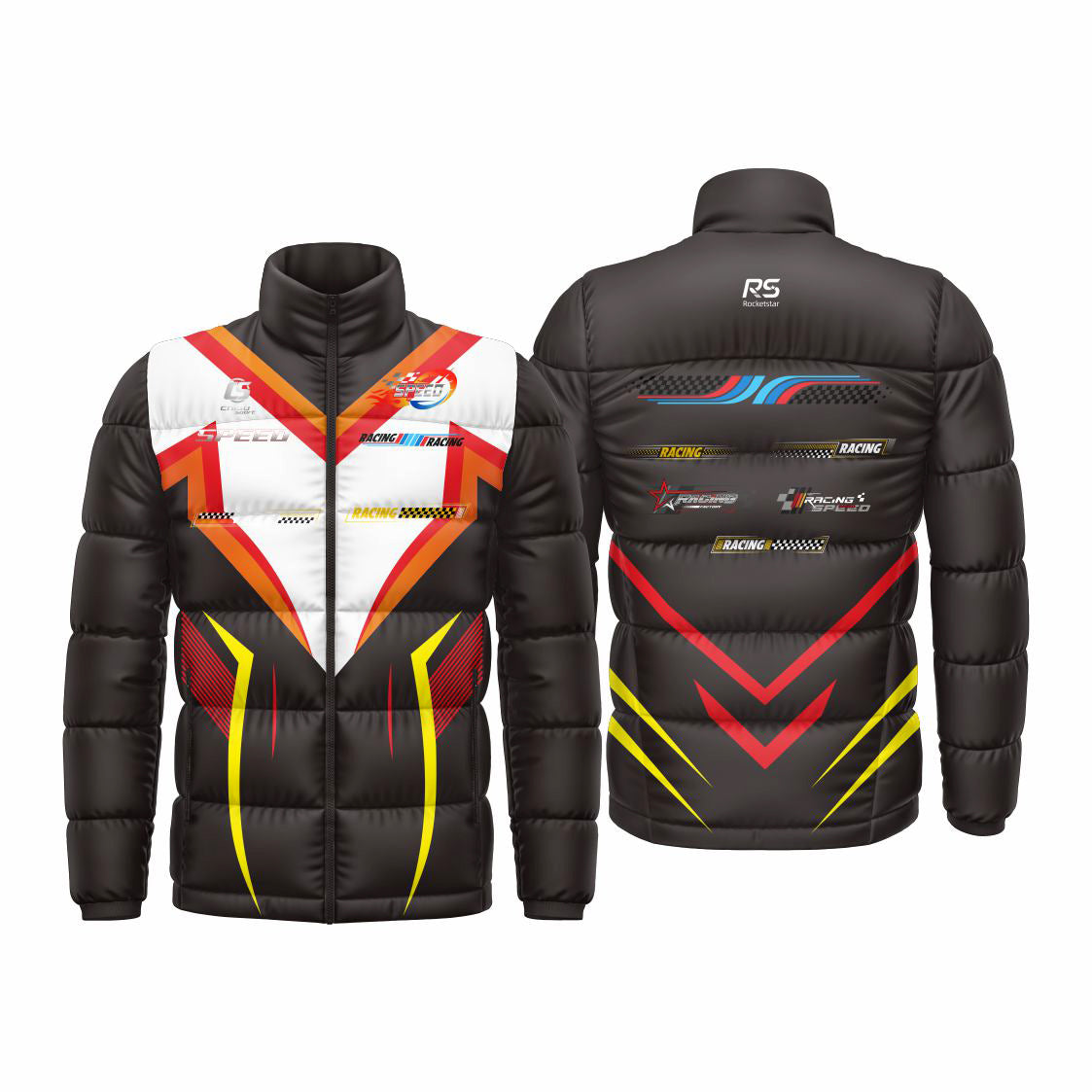 rocketstar sublimated karting puffy down jacket