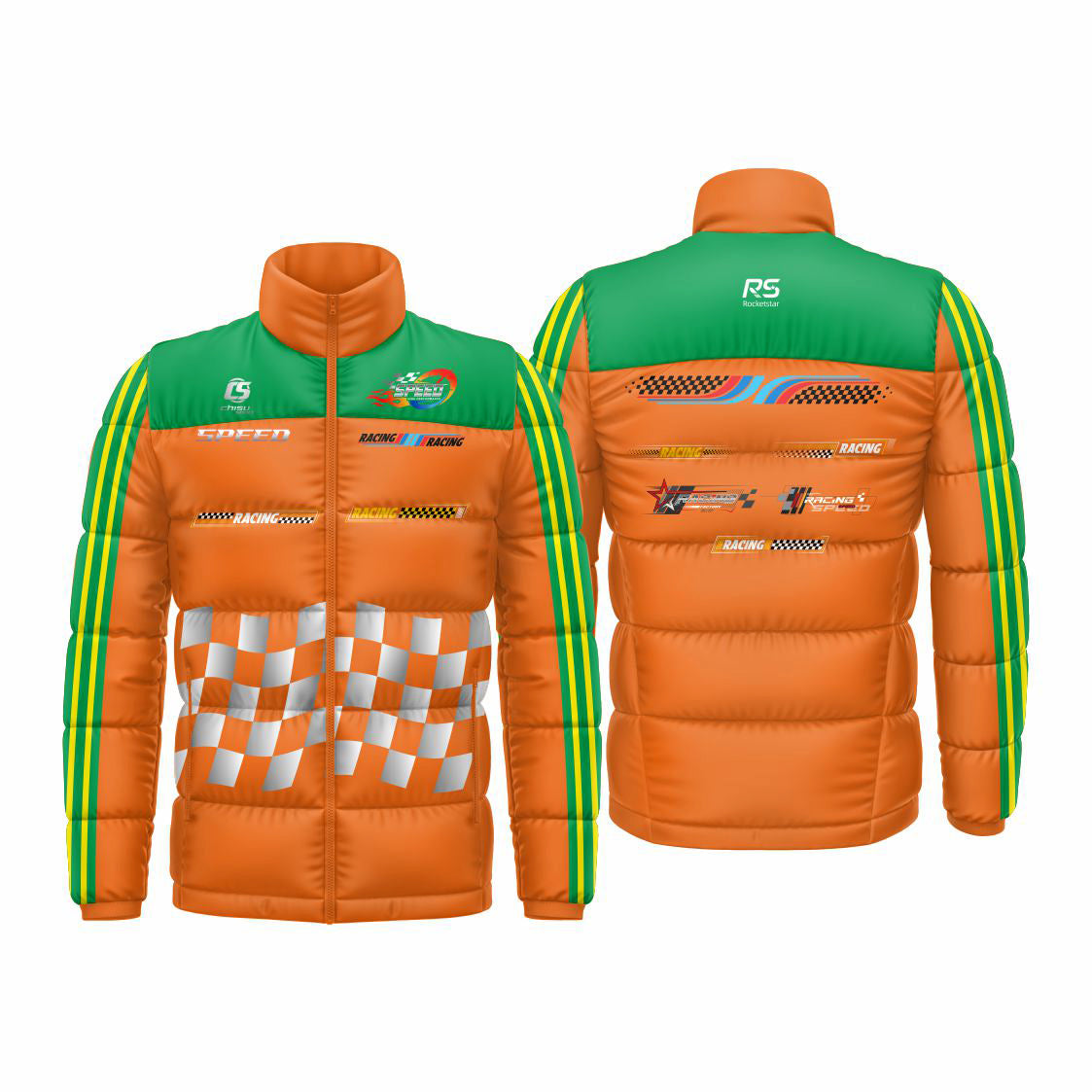 rocketstar sublimated karting puffy down jacket