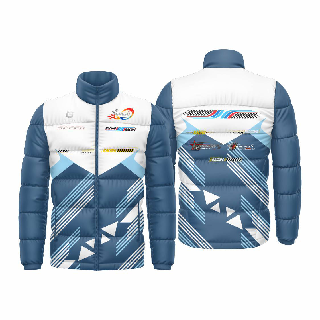 rocketstar sublimated karting puffy down jacket